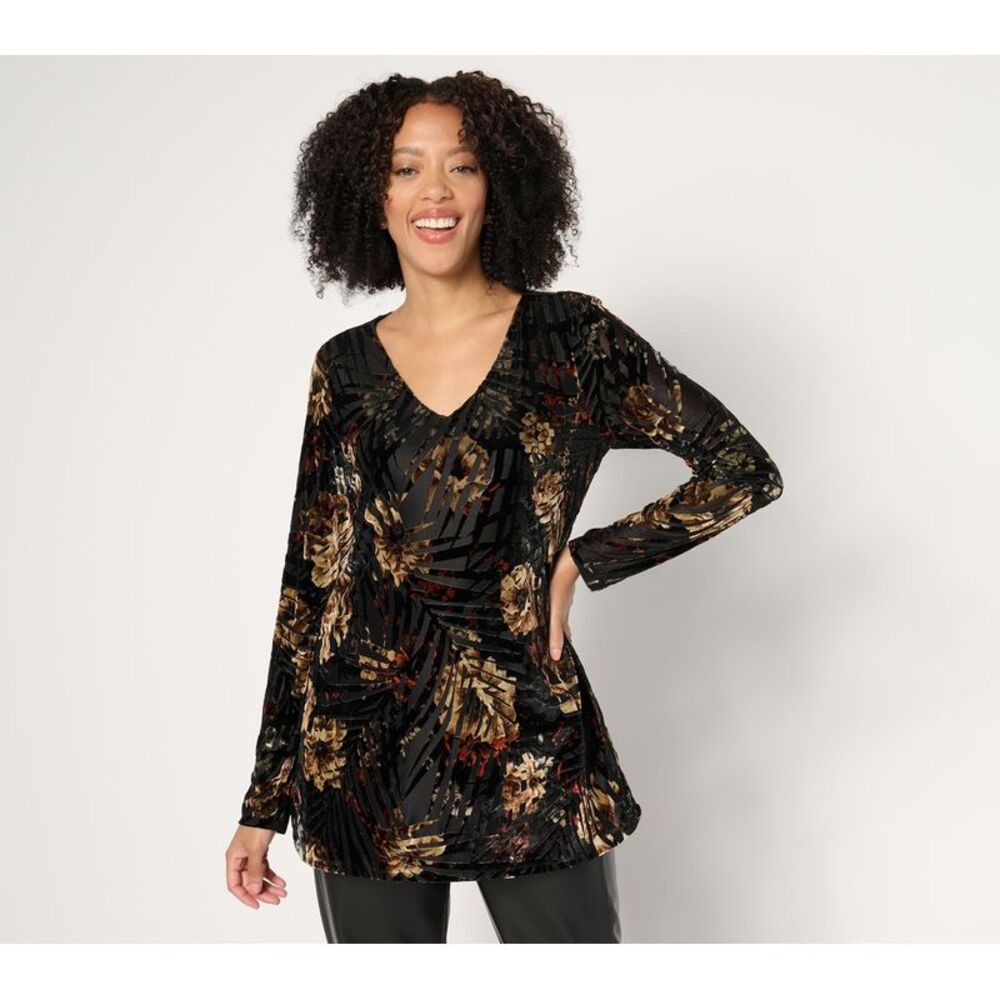 Women Control Women's Top Sz M Burnout Long Sleeve Multi-colored